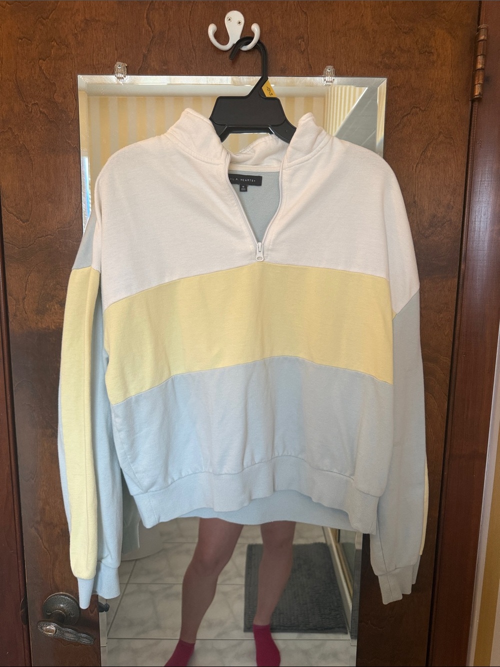 La Hearts Pastel Colorblock Half-Zip Pullover - Yellow, Light Blue & White